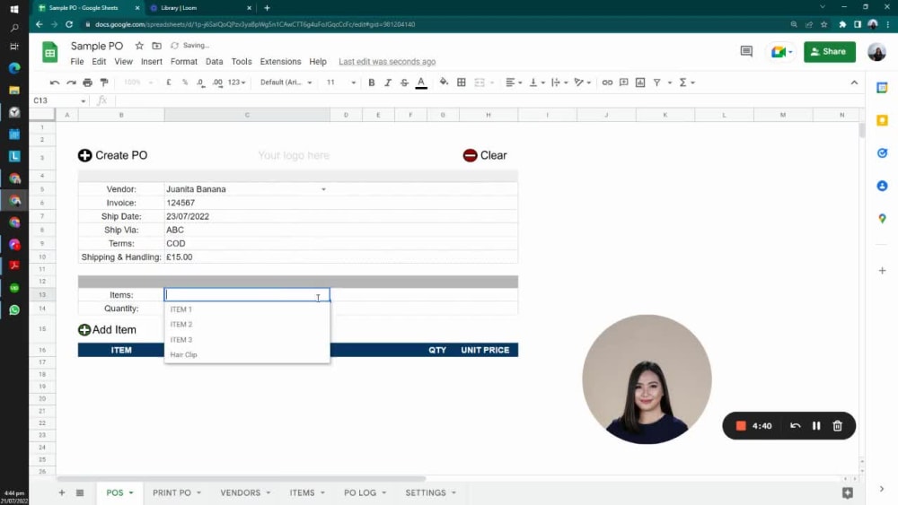 A Simple Purchase Order Template with google Script Automation | Upwork