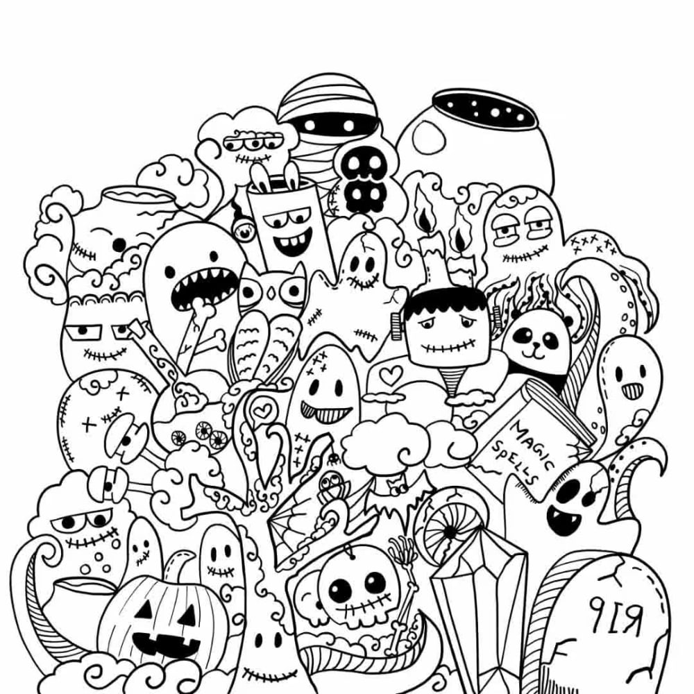 Doodle Art Coloring Book: Cute doodle art coloring book for adults and kids  with cute monsters and cool kawaii doodles coloring pages