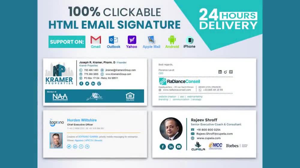 A clickable HTML email signature Upwork