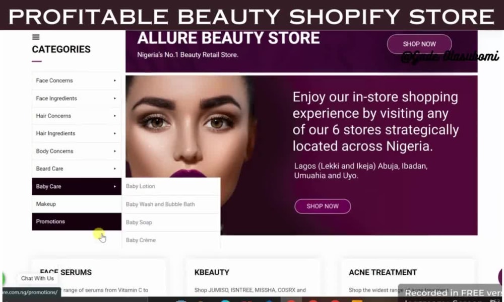 Profitable beauty store, beauty website, Hair,Skincare Cosmetics, Spa