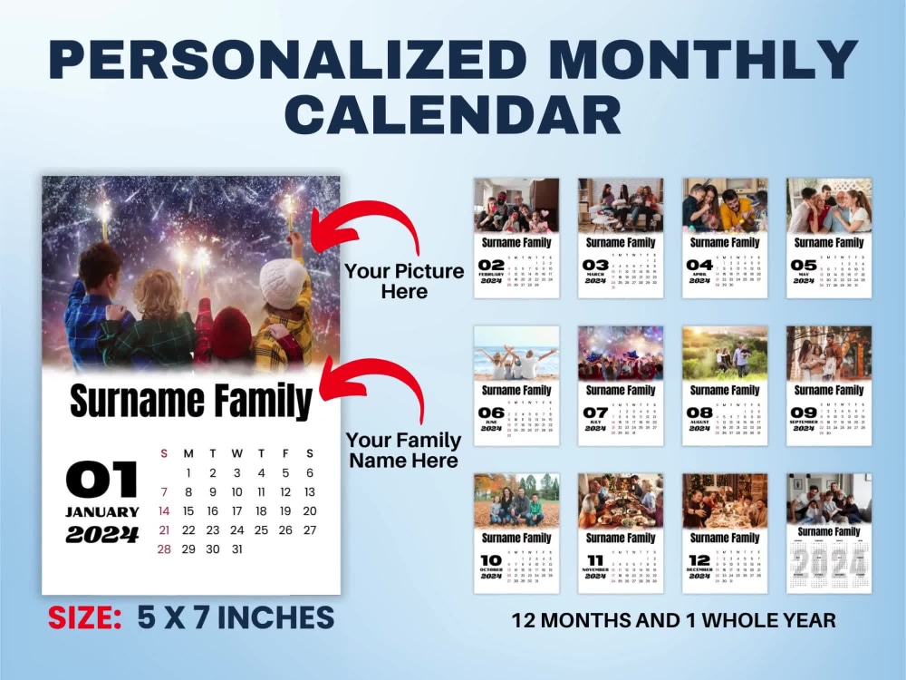 Personalized Monthly Family Calendar with your Picture and Family Name ...
