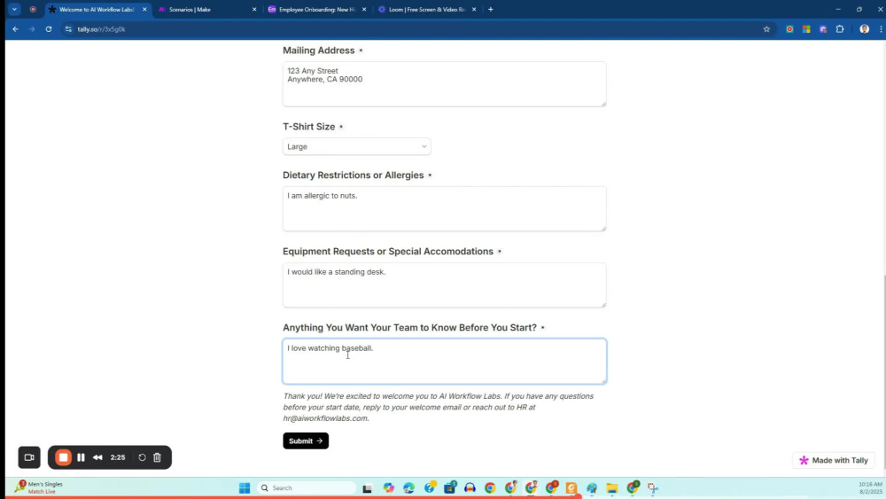 Automated New-Hire Onboarding Workflow (Tally + Airtable + Make) | Upwork