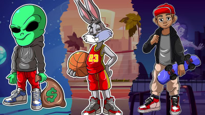 A mascot logo and cartoon character illustration