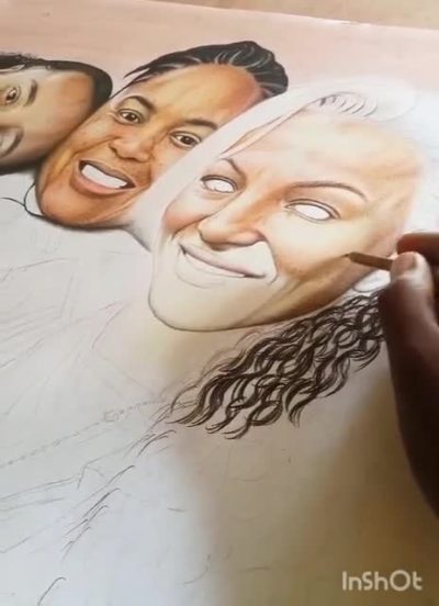 Realistic oil painting or pencil portrait on canvas