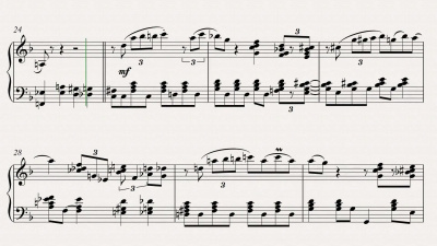 A professional transcription to sheet music or midi