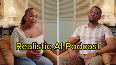 A realistic ai podcast with hosts in any language