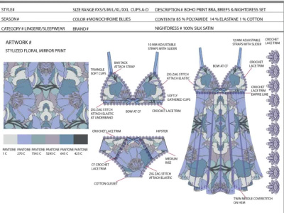 Ladies lingerie tech pack, underwear tech pack, women lingerie tech pack