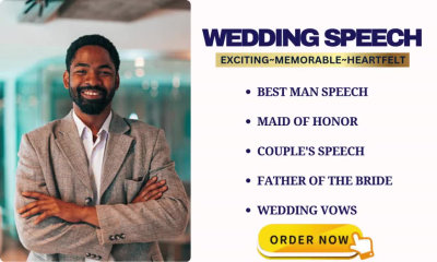 A memorable and funny wedding speech, wedding vows, all wedding speeches