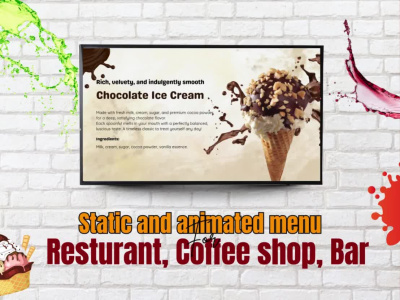 Static and animate digital menu ads, price lists, and TV menu boards