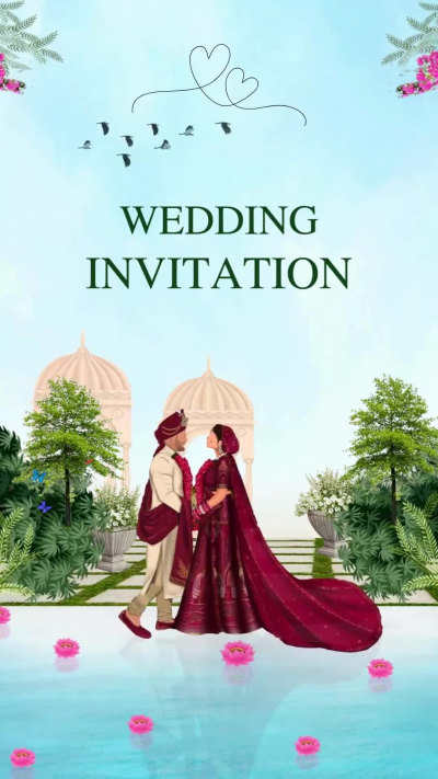 I will light blue and green traditional pakistani wedding invitation mobile