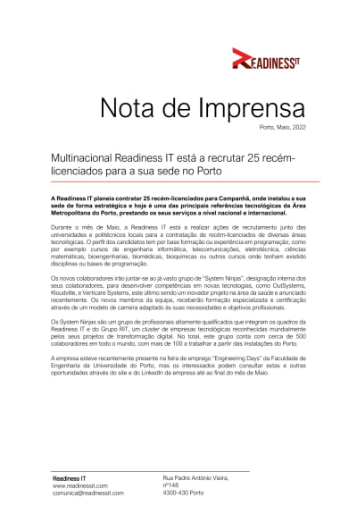 News writing (PT) - Readiness IT's recruitment program