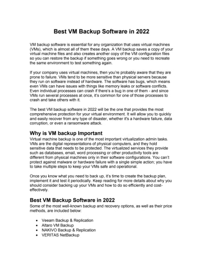 Best Virtual Machine (VM) Backup Software 2022