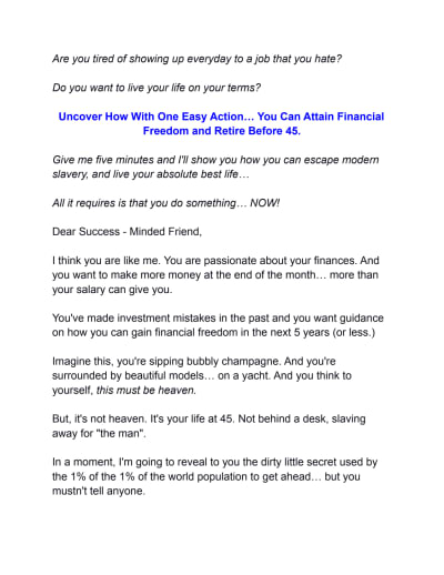 Long Form Sales Letter in the Financial Niche
