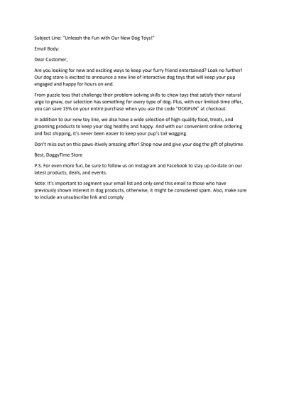 Email copywriting for new dog toys!