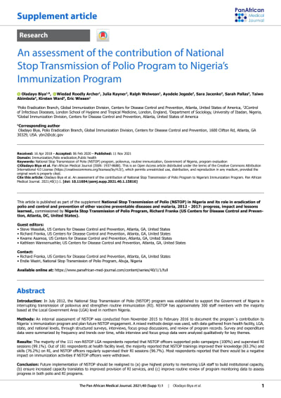A publication as first author in a peer-reviewed journal on polio