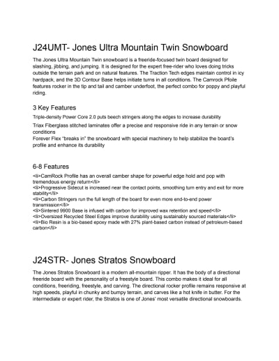 Product Descriptions for Technical Sporting Goods Equipment