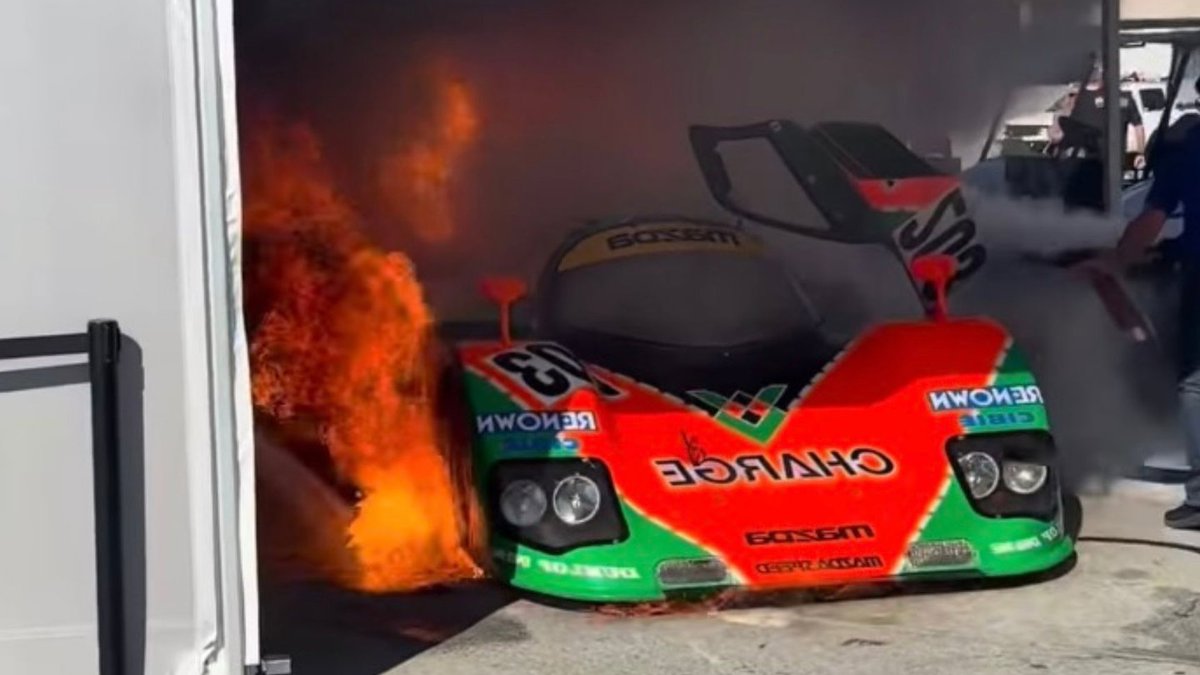 Rotary Mazda Racer Goes Up in Flames - rotary mazda racer