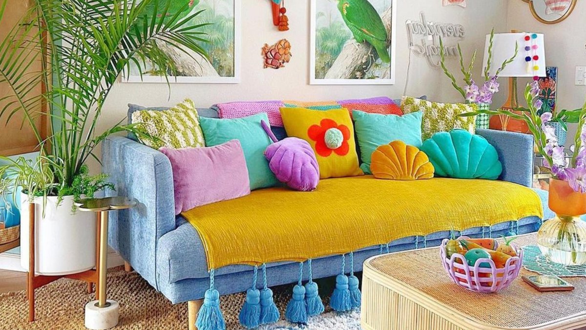 Room Styled in Colorful and Neutral Palettes - colorful interior design