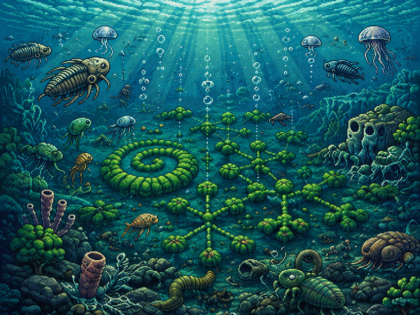 In the Beginning — an ancient underwater algae world with early sea life