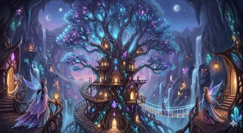 City of Whispering Roots - Image & Concept Art example in the Fantasy category, created with Nano Banana 2