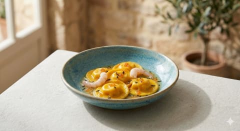 Saffron Seascape Ravioli - Image & Concept Art example in the Food category, created with Nano Banana 2