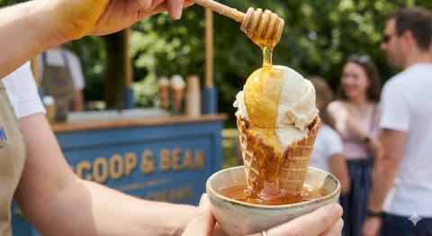 The Golden Drizzle at Scoop & Bean - Image & Concept Art example in the Food category, created with Nano Banana 2