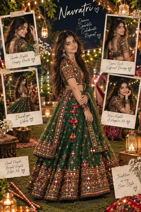Instagram-viral Navratri fashion - Image & Concept Art example in the AI Influencer category, created with ChatGPT