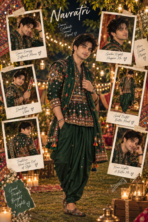 nstagram-viral Navratri Man's Fashion - Image & Concept Art example in the AI Influencer category, created with ChatGPT