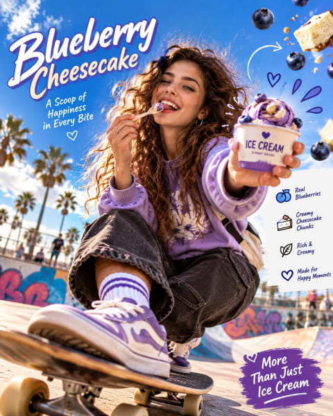 Ice cream commercial - Image & Concept Art example in the Poster category, created with ChatGPT