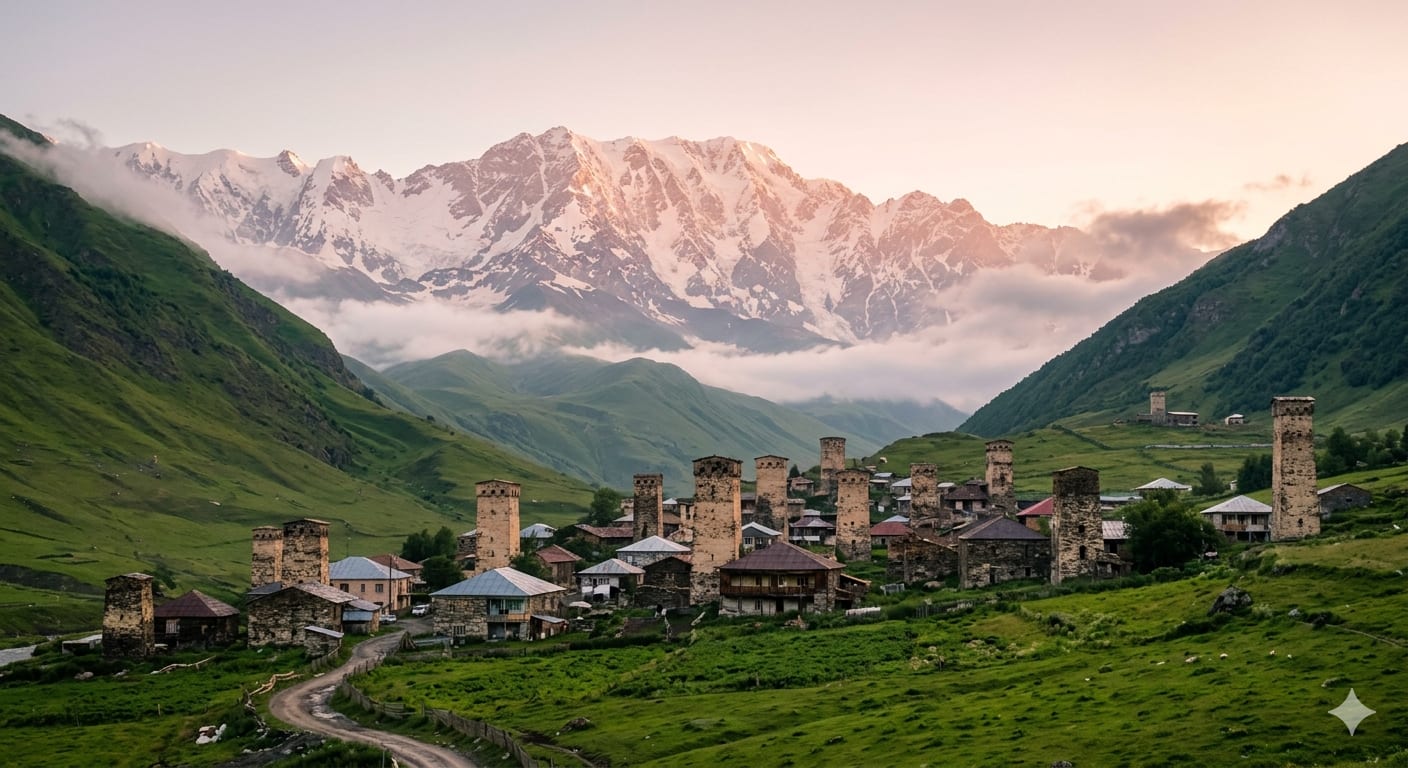 The Medieval Towers of Ushguli (Svaneti, Georgia) - Image & Concept Art example created with Nano Banana 2 in the Travel category