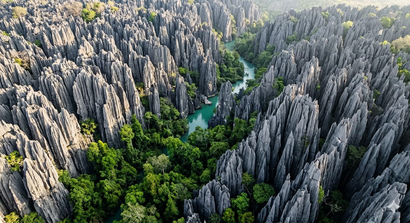 The Stone Labyrinth of Tsingy de Bemaraha (Madagascar) - Image & Concept Art example created with Nano Banana 2 in the Travel category