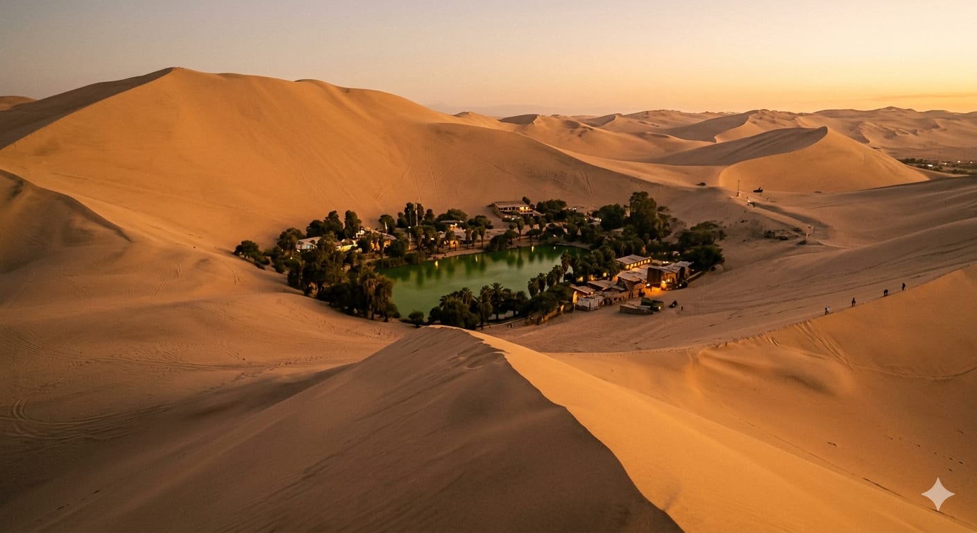 The Desert Lagoon of Huacachina (Peru) - Image & Concept Art example created with Nano Banana 2 in the Travel category