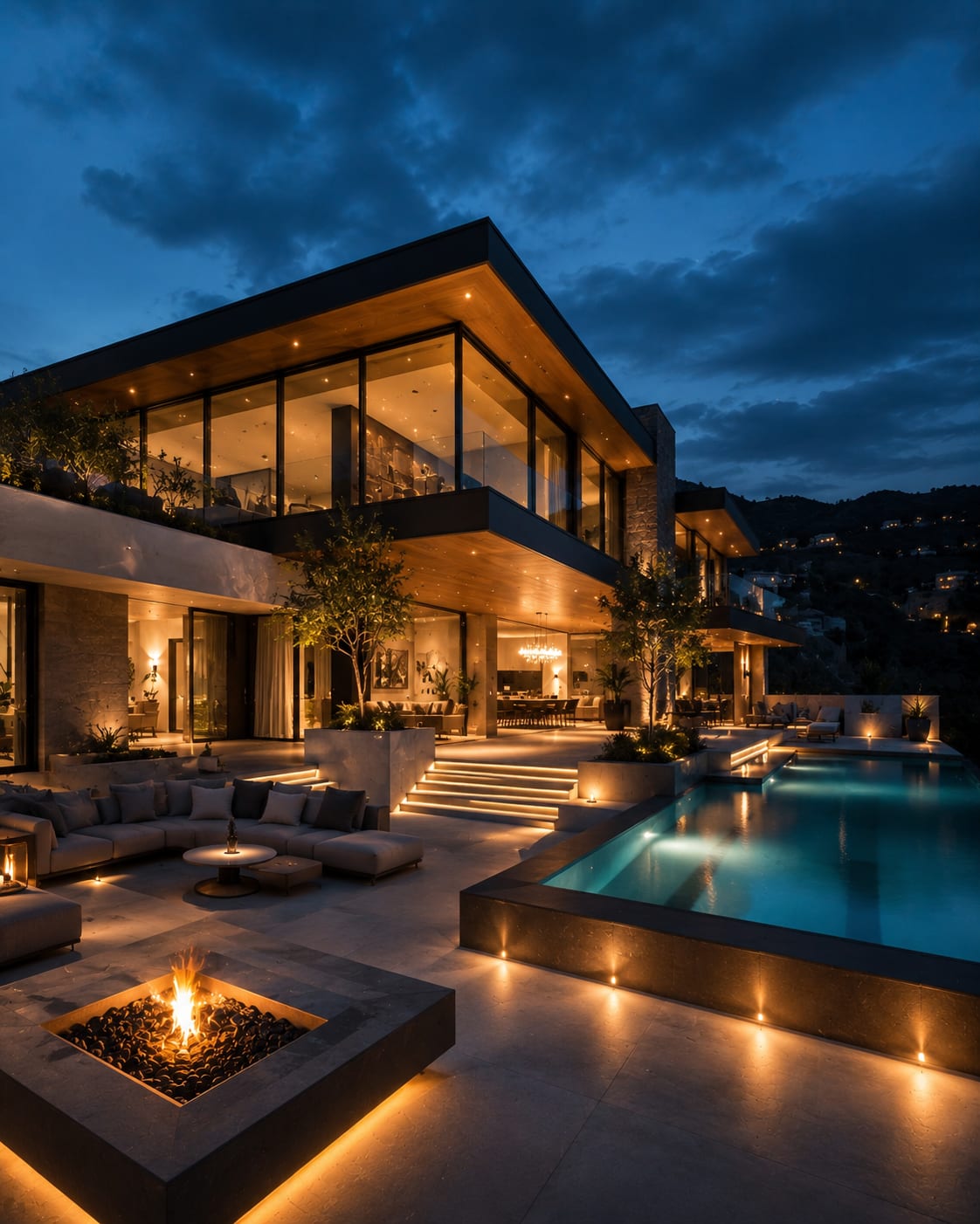 Blue Hour Residence - Image & Concept Art example created with ChatGPT in the Architecture category