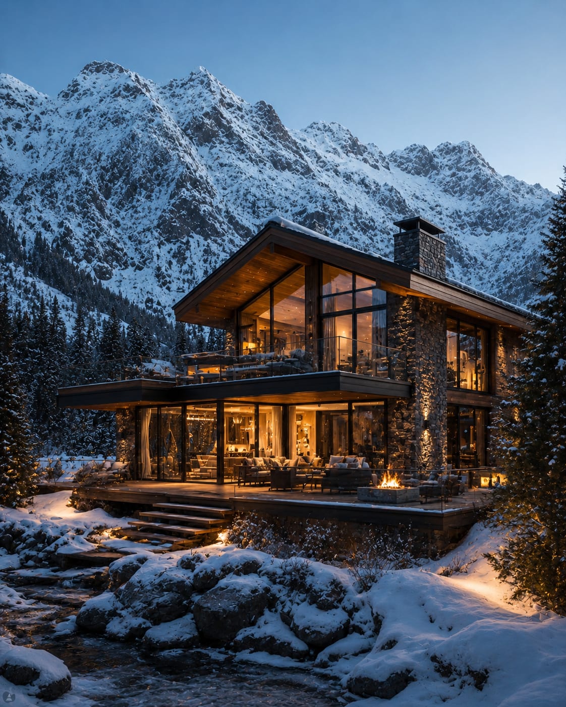Mountain Retreat - Image & Concept Art example created with ChatGPT in the Architecture category