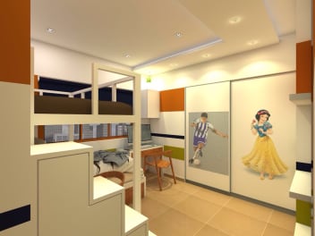 Kids Bedroom With Wall Art On White Sliding Wardrobe By Umesh