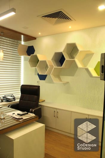 Office Cabin With Geometrical Wall Art By Gurneek