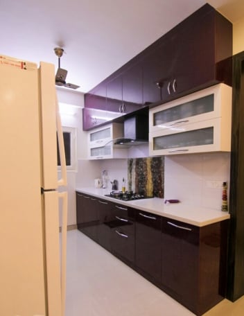 Tyrian Purple And Cream Shaded Modular Kitchen By Shyam Kumar M
