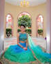 Teal Mirror Work Bridal Lehenga With Golden Borders by Kabeer Grover Wedding-photography Wedding-dresses | Weddings Photos & Ideas