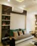 Caramel Themed Velvet Settee With Black Display Unit by Mangesh Mestry Living-room Modern | Interior Design Photos & Ideas