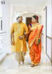 Yellow Kurta And Dhoti With Golden Work On Collar Neck For Groom And Orange Silken Saree With Golden Borders For Bride by Nikhil Y. Bharane Wedding-photography Groom-wear-and-accessories | Weddings Photos & Ideas