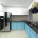 L shaped blue shaded kitchen with base cabinets and white ceiling by Amit Sharma Modular-kitchen Modern | Interior Design Photos & Ideas