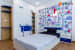 White And Blue Combo Kid Bedroom With Wall Art by Furdo.com Bedroom Modern | Interior Design Photos & Ideas