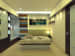 White Themed Bedroom With Coral Blue Panels And Wall Art by Umesh Vishwakarma Bedroom Contemporary | Interior Design Photos & Ideas