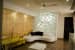 Trendy Living Room With White Cushioned Sofa and Light Brown Shaded Wood Finish Wall by Tarun Chaudhary Living-room Modern | Interior Design Photos & Ideas