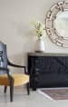 Wooden Cushioned Chair with Glossy Black Display Unit by Mayank Manchanda Living-room Minimalistic | Interior Design Photos & Ideas