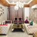 Life of the house:beige themed living room with tuxedo sofa and hanging decorative lights by Chaitanya Challa Living-room Eclectic | Interior Design Photos & Ideas