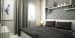 Grey themed bedroom with rhombus wall patterns and silver shaded curtains by Monnaie Architects Bedroom Modern | Interior Design Photos & Ideas
