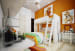 Kid's bedroom with saffron painted wall and white bunk bed frame by Monnaie Architects Bedroom Contemporary | Interior Design Photos & Ideas