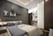Sleek bedroom with brown and white hinged standing wardrobe and white wall attached book shelves by Monnaie Architects Bedroom Contemporary | Interior Design Photos & Ideas