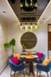 Artistic Dining Room with Blue Chairs and Colorful Cushions by Dhaval Patel Dining-room Contemporary | Interior Design Photos & Ideas